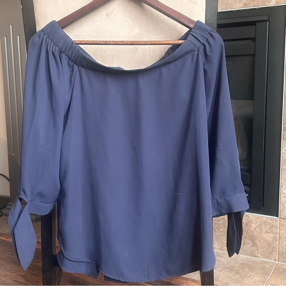 Banana Republic Off The Shoulder Navy Blue Women's 3/4 Sleeve Blouse Size XS